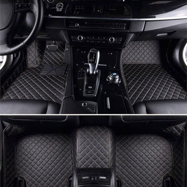 Black and Beige Stitching Luxury Leather Diamond Car Mats Websites