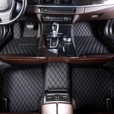 Black and Black Stitching Luxury Leather Diamond Car Mats Websites