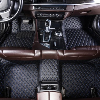 Black and Blue Stitching Luxury Leather Diamond Car Mats Websites