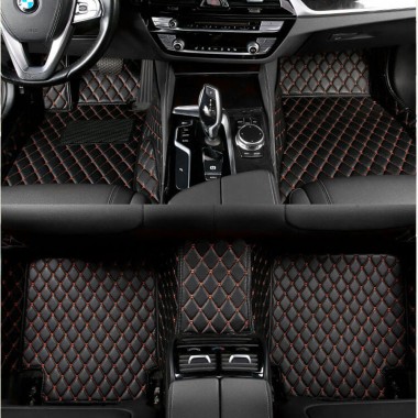 Black and Orange Stitching Luxury Leather Diamond Car Mats Websites