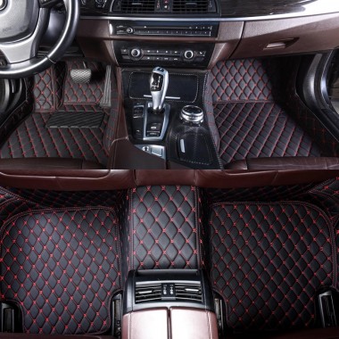 Black and Red Stitching Luxury Leather Diamond Car Mats Websites