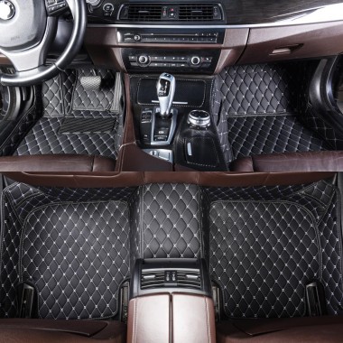 Black and White Stitching Luxury Leather Diamond Car Mats Websites