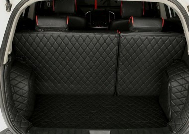 Black and Black Stitching Full Cover Luxury Leather Diamond Trunk Car Mats Websites