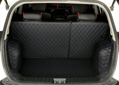 Black and Blue Stitching Full Cover Luxury Leather Diamond Trunk Car Mats Websites