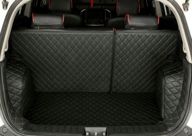 Black and Green Stitching Full Cover Luxury Leather Diamond Trunk Car Mats Websites