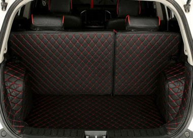 Black and Red Stitching Full Cover Luxury Leather Diamond Trunk Car Mats Websites