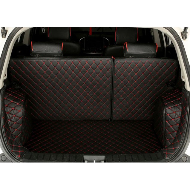 Black and Red Stitching Full Cover Luxury Leather Diamond Trunk Car Mats Websites