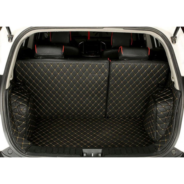 Black and Yellow Stitching Full Cover Luxury Leather Diamond Trunk Car Mats Websites