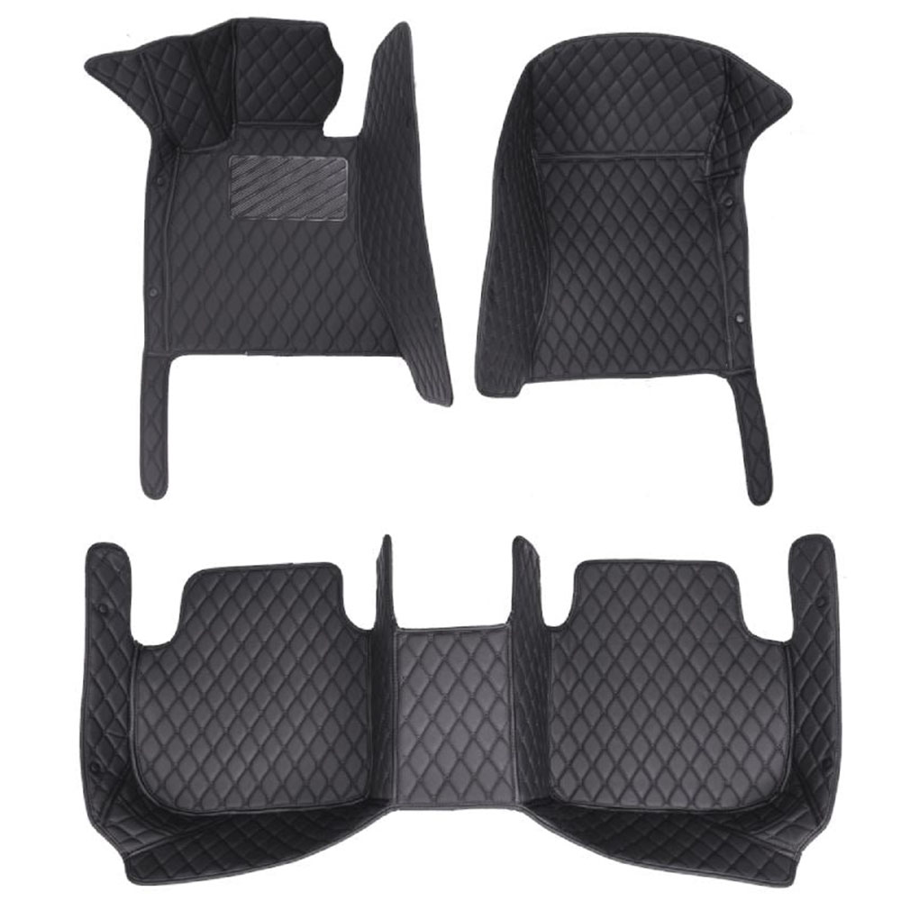 Black and Black Stitching Luxury Leather Diamond Car Mats for Volvo C40