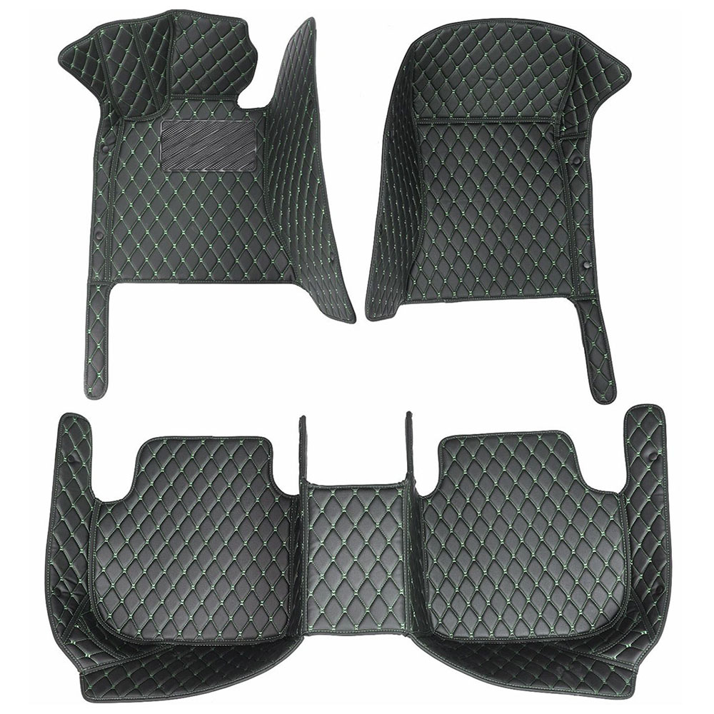 Black and Green Stitching Luxury Leather Diamond Car Mats for Peugeot 207