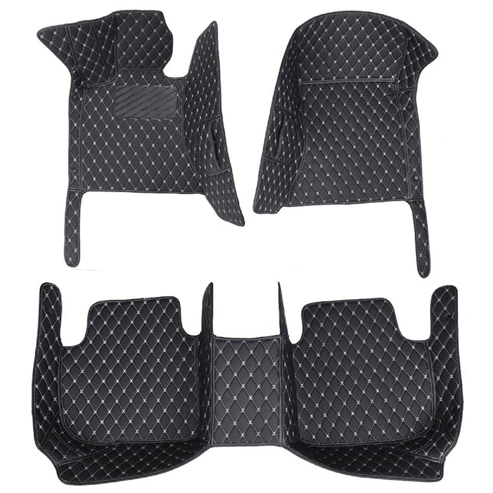 Black and White Stitching Luxury Leather Diamond Car Mats for Renault Alaskan