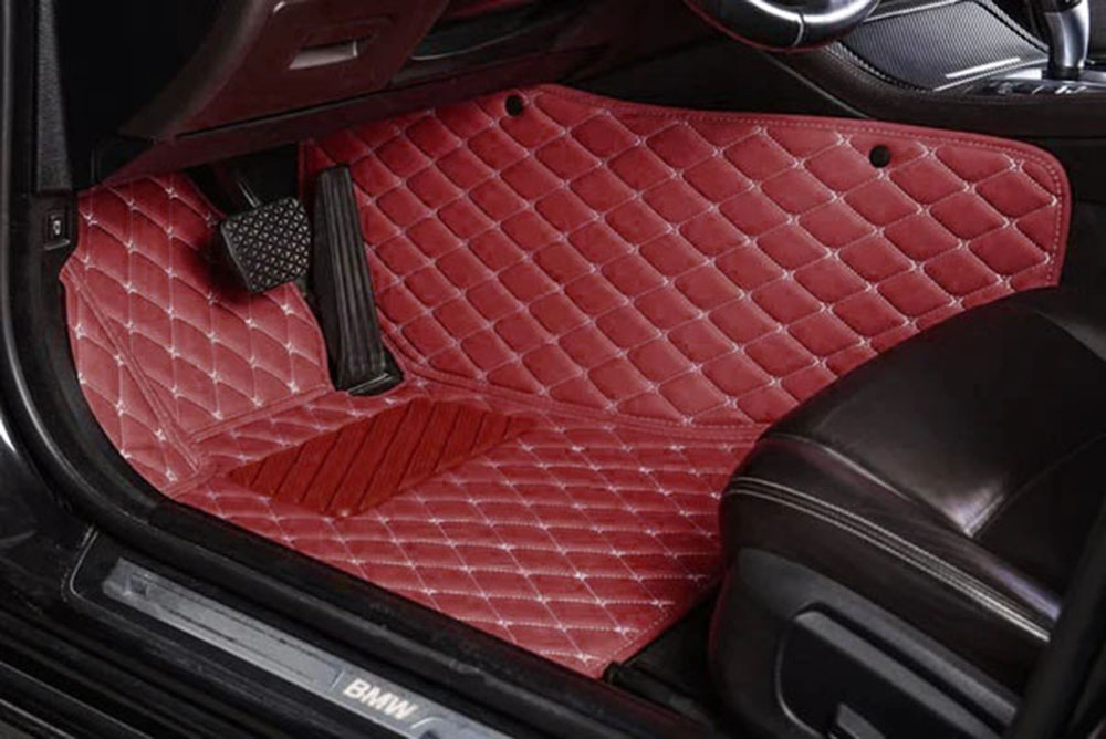 Wine Red Luxury Leather Diamond Car Mats for Citroen C2